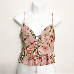 NWT $50 Active USA || Floral Lace Up Corset Top L